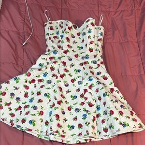 Floral Dress - White with Multicolor Flowers